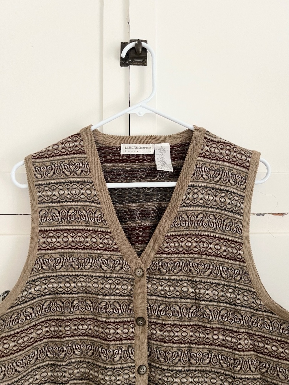 Liz Claiborne Fair Isle Sweater Vest Wool Blend Button Front Grandpa Core L - Picture 3 of 5